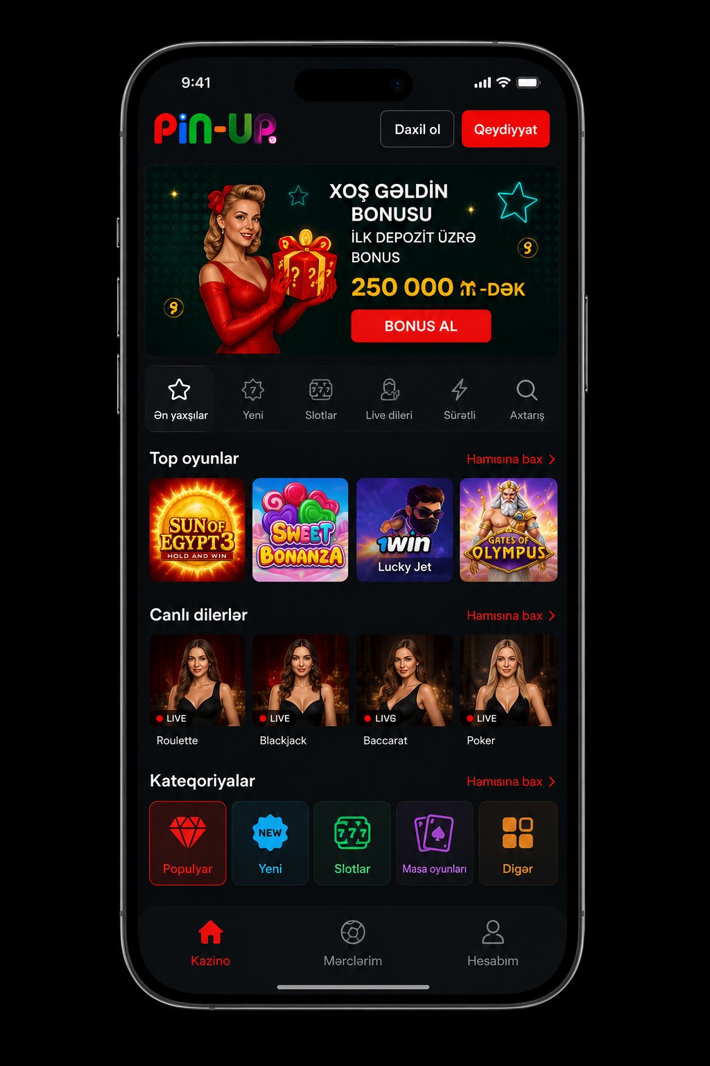 Pin Up app mobil tətbiq paneli